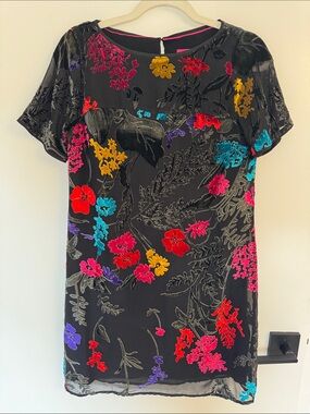 Anthropologie Black Mini Dress with Multicolor Floral Print